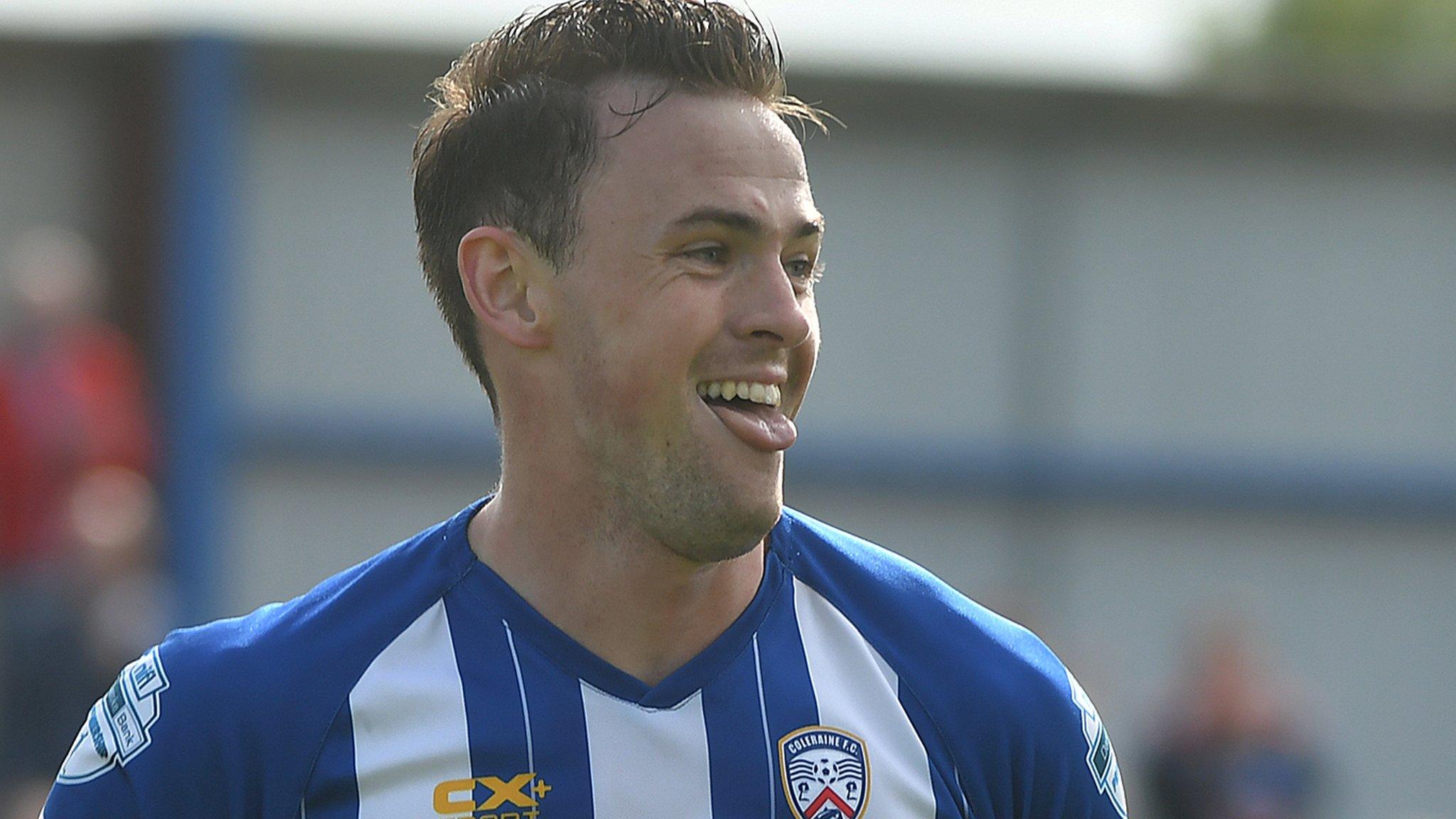 Darren McCauley celebrates scoring against Glenavon