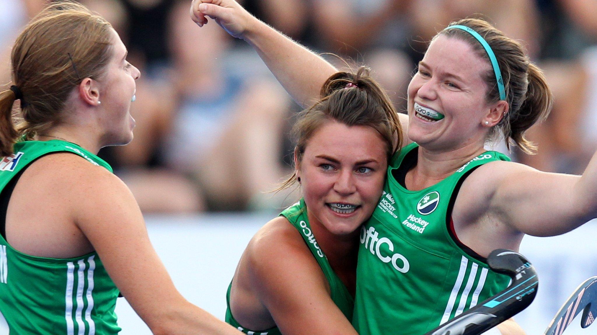 Shirley McCay celebrates scoring Ireland's second goal against the USA