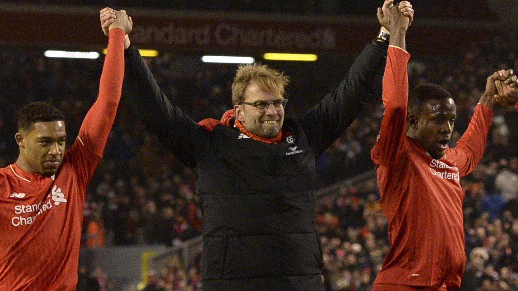 Jurgen Klopp celebrates Liverpool's 2-2 draw with West Brom