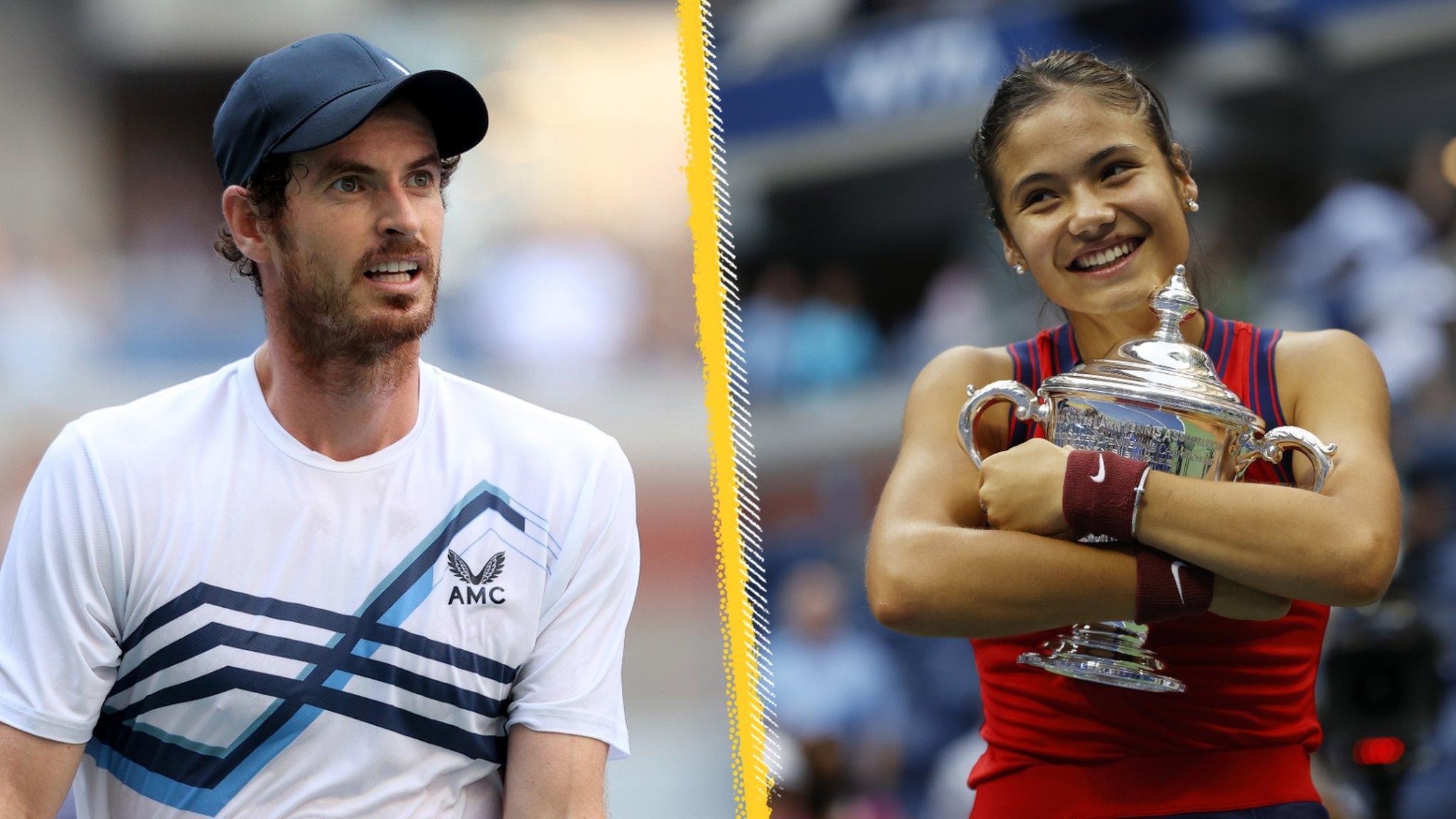 Split image of Andy Murray and Emma Raducanu