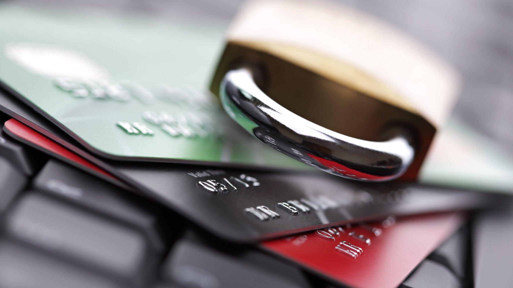 Credit cards and padlock