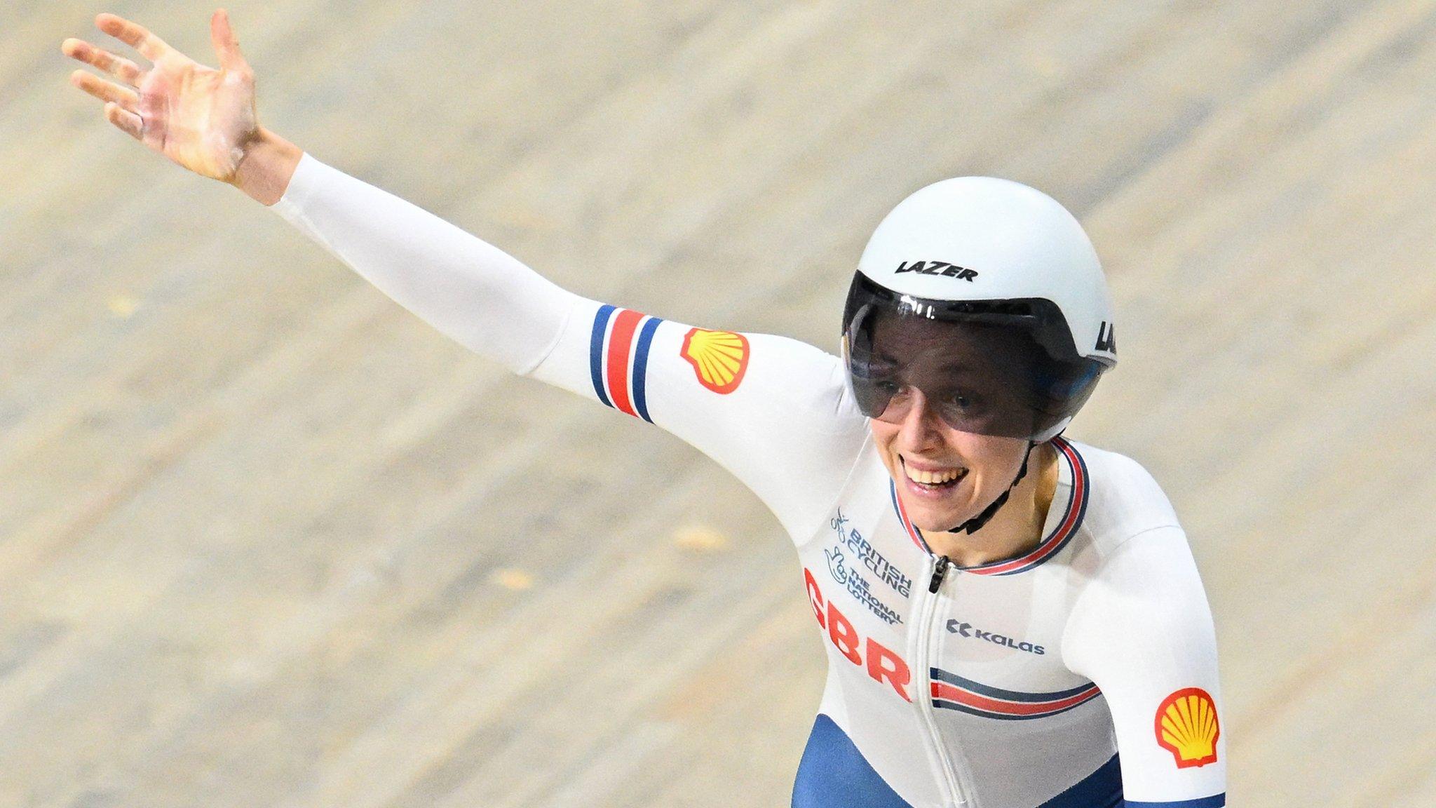 Josie Knight celebrating on the track