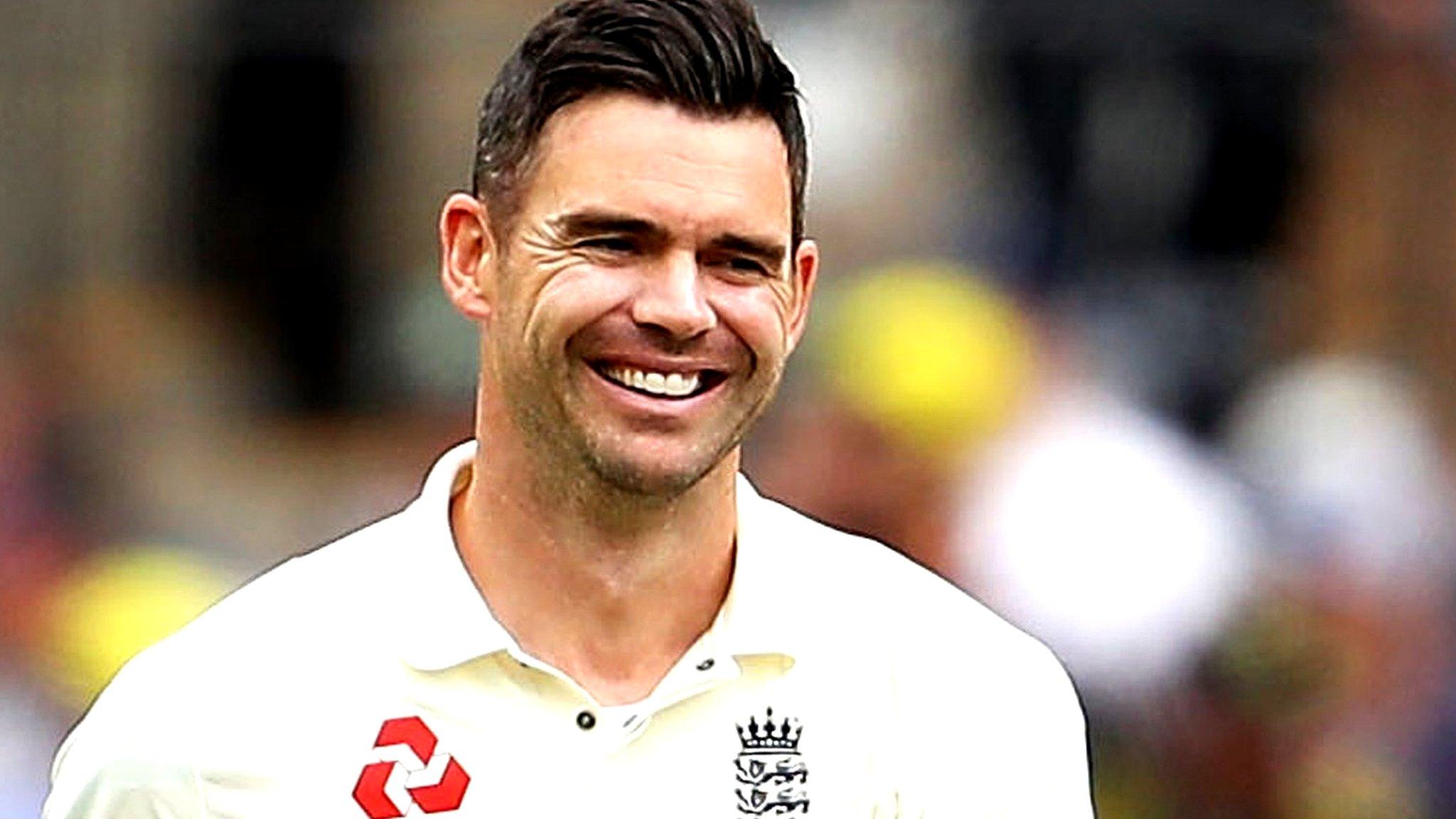 James Anderson smiles during the second Test