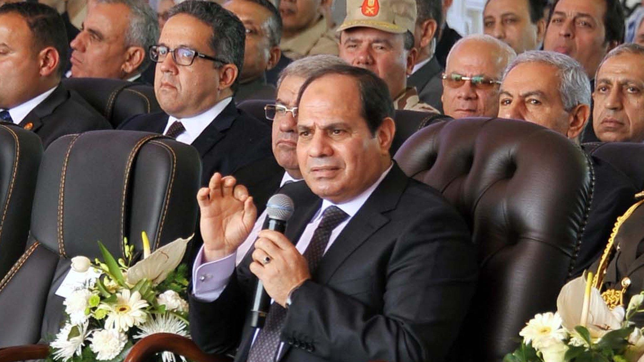 Abdul Fattah al-Sisi speaks during a visit to Mediterranean coastal town of Alamein on 1 March 2018