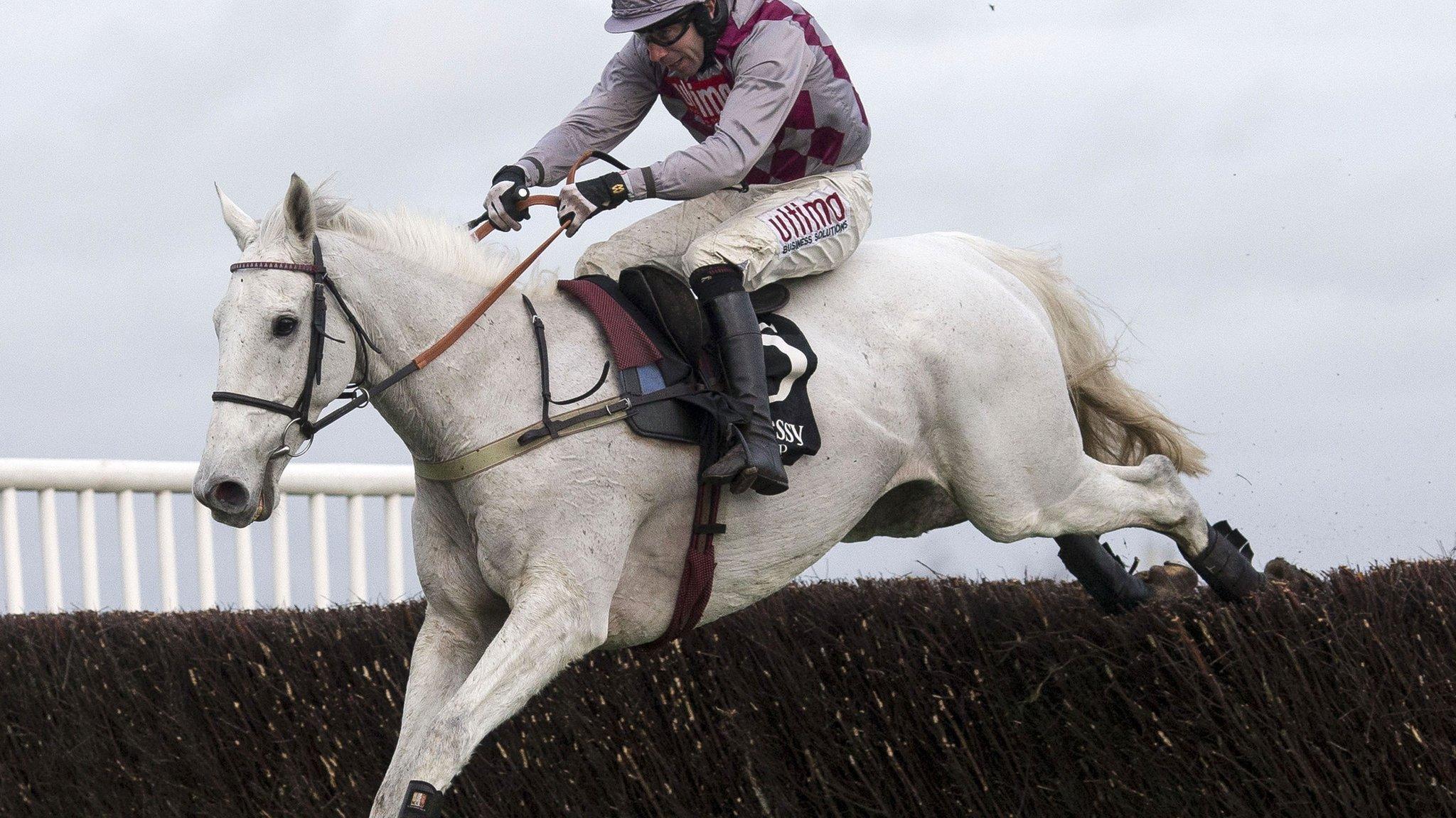 Smad Place, ridden by Wayne Hutchinson, romping to victory at the Hennessy Gold Cup