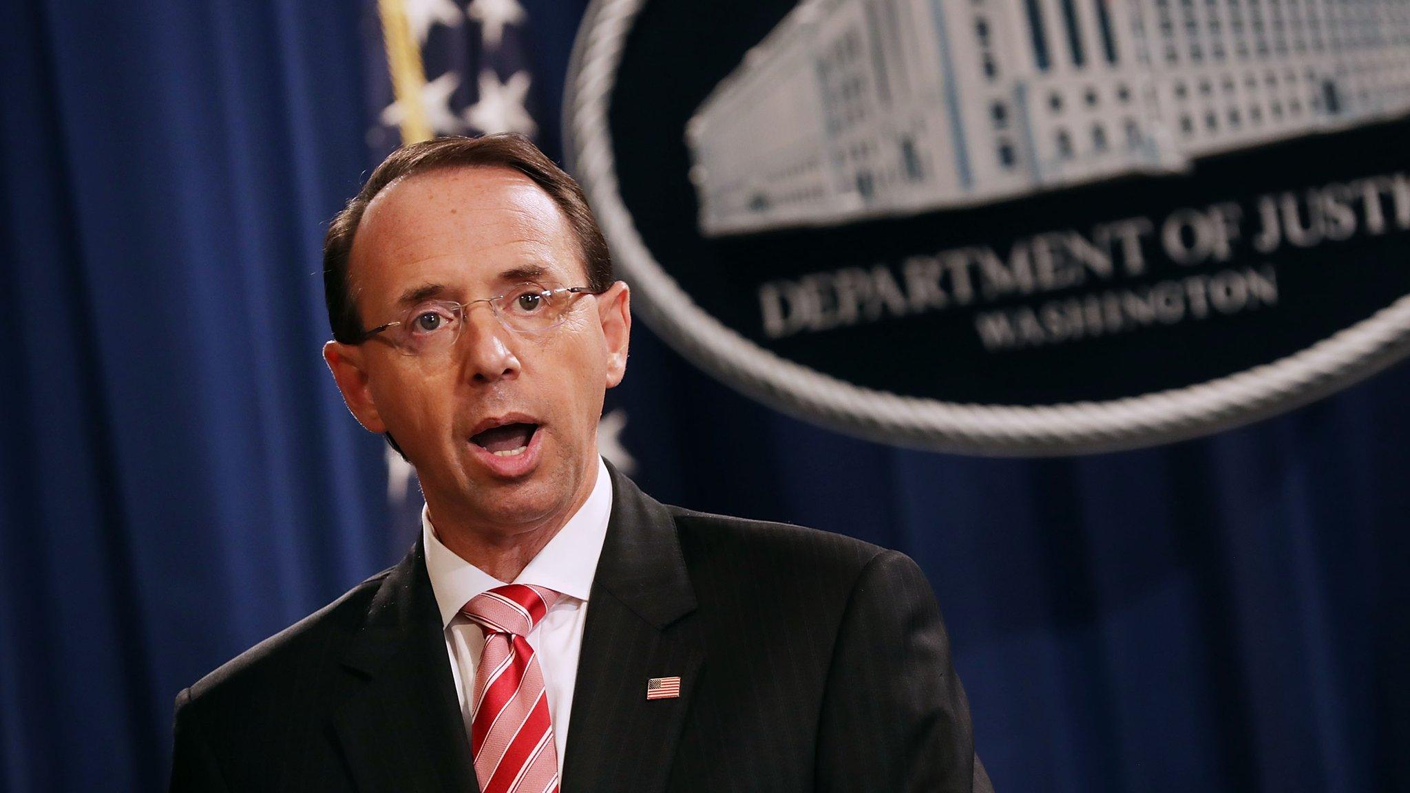 Deputy Attorney General Rod Rosenstein at the Department of Justice on 13 July 2018