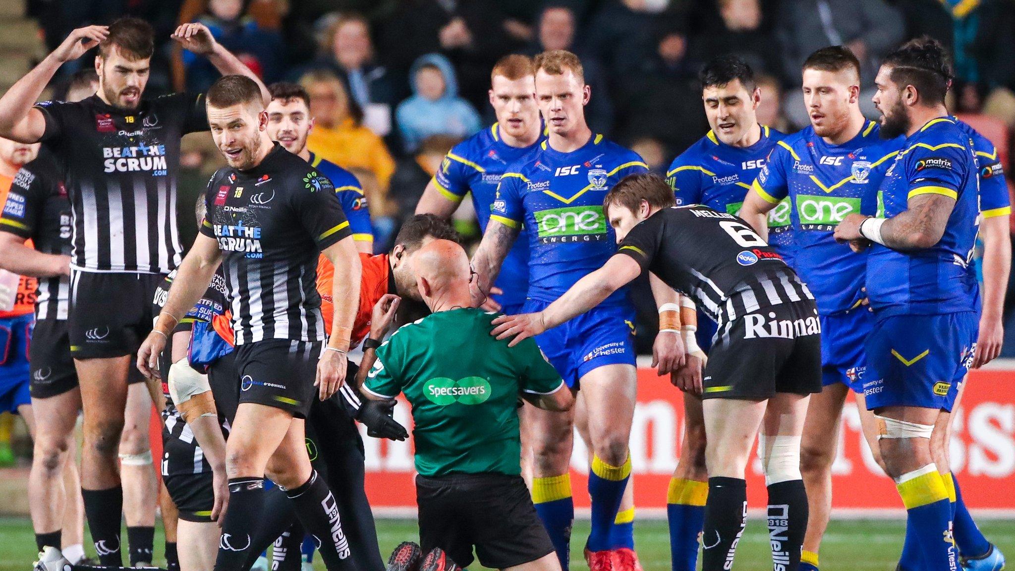 Widnes' Chris Houston collided with referee Phil Bentham in the 54th minute of their defeat by Warrington