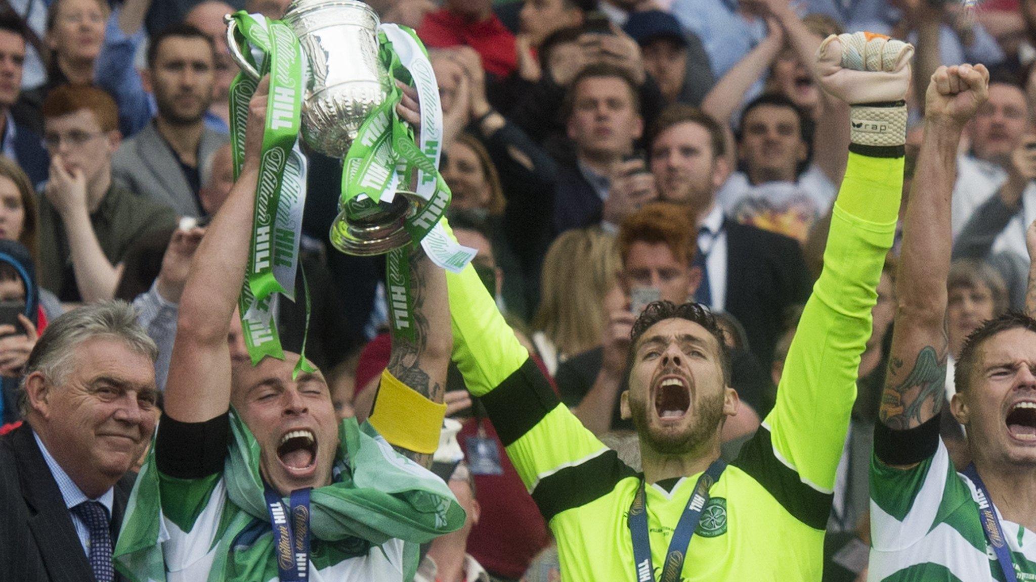 Scott Brown and Craig Gordon of Celtic with the Scottish Cup