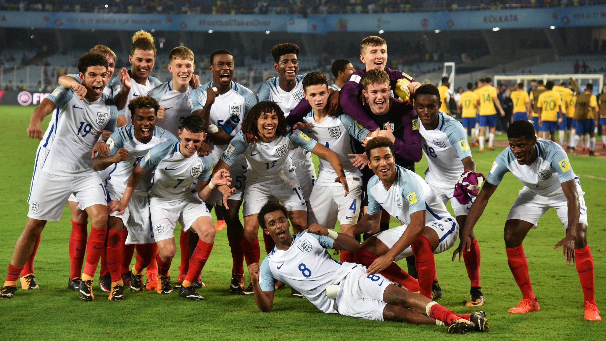 England celebrate beating Brazil