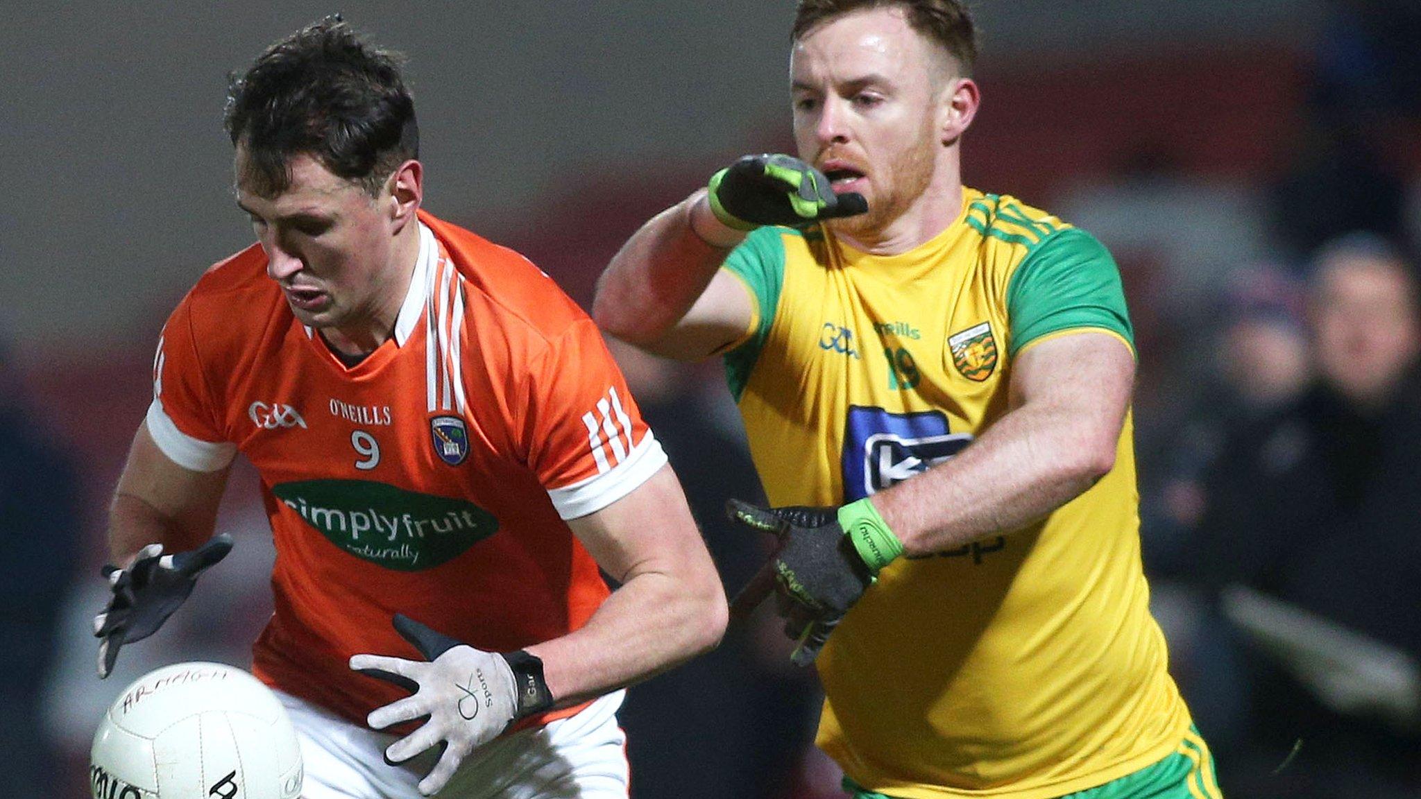 Armagh's Stephen Sheridan is closed down by Eamon Doherty in the semi-final