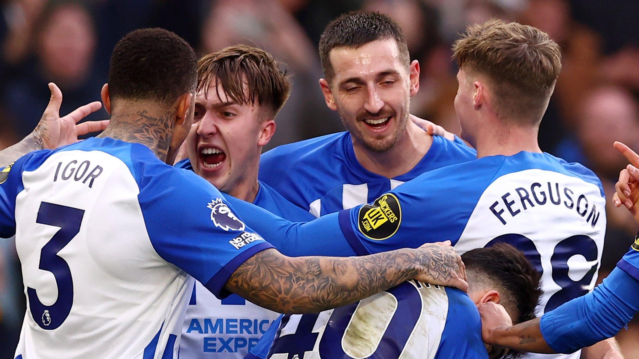 Brighton players celebrate scoring against Crystal Palace