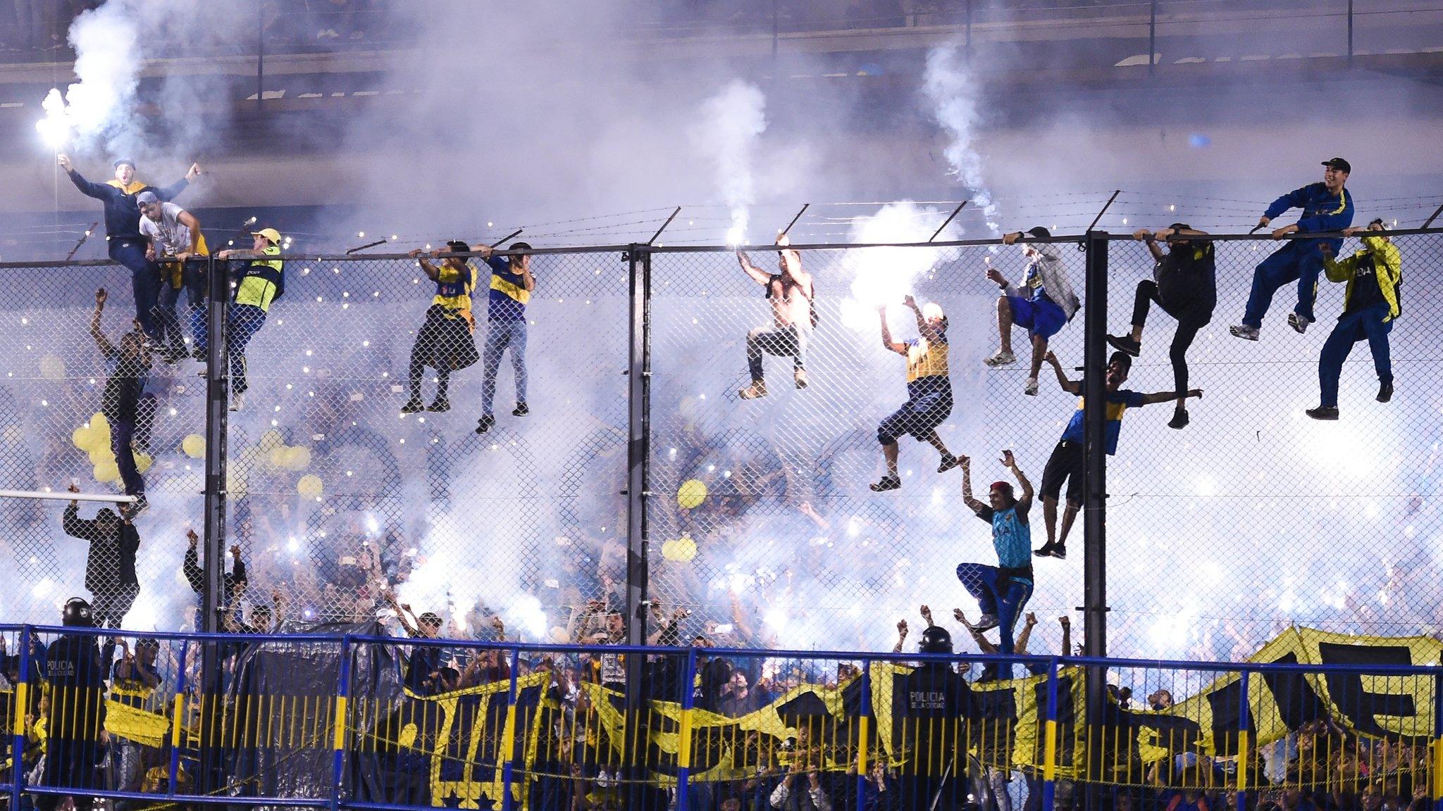 La Boca, Argentina, May 9: Fans of Boca Juniors cheer their team during the celebration event after winning the Argentina Superliga 2017/18 at Estadio Alberto J. Armando on May 9, 2018 in La Boca, Argentina. Boca Juniors fans could not attend the game against Gimnasia y Esgrima La Plata as no away fans are allowed in Argentina.