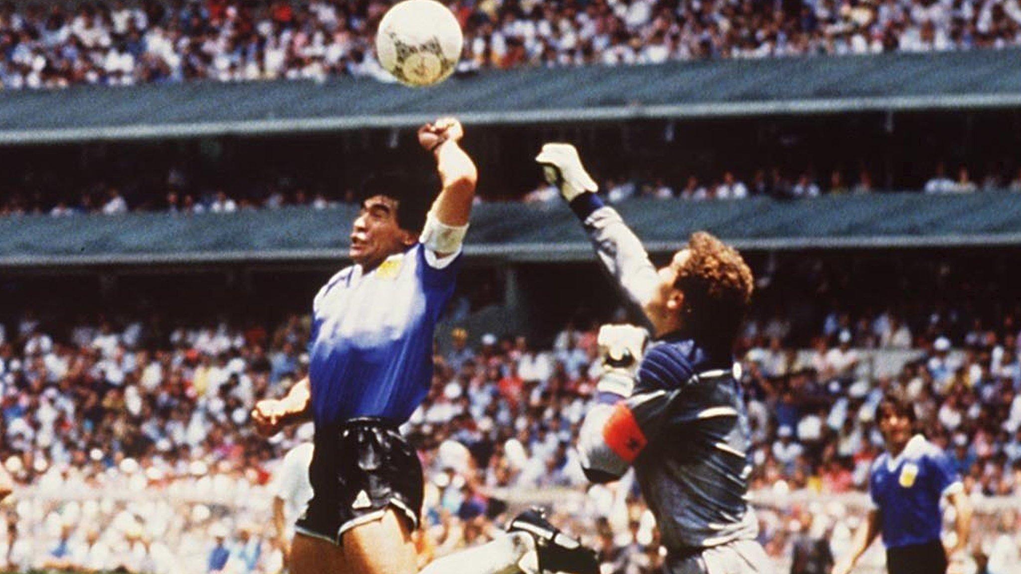 Diego Maradona and Peter Shilton