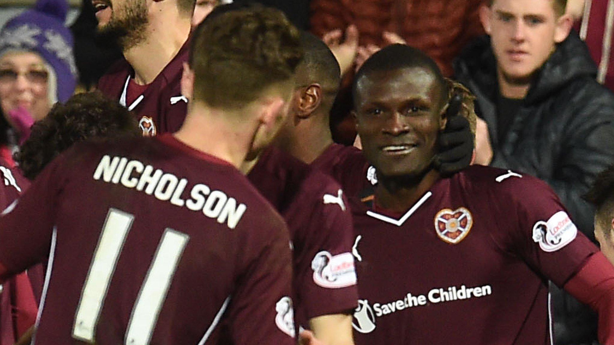 Hearts' Abiola Dauda celebrates his goal