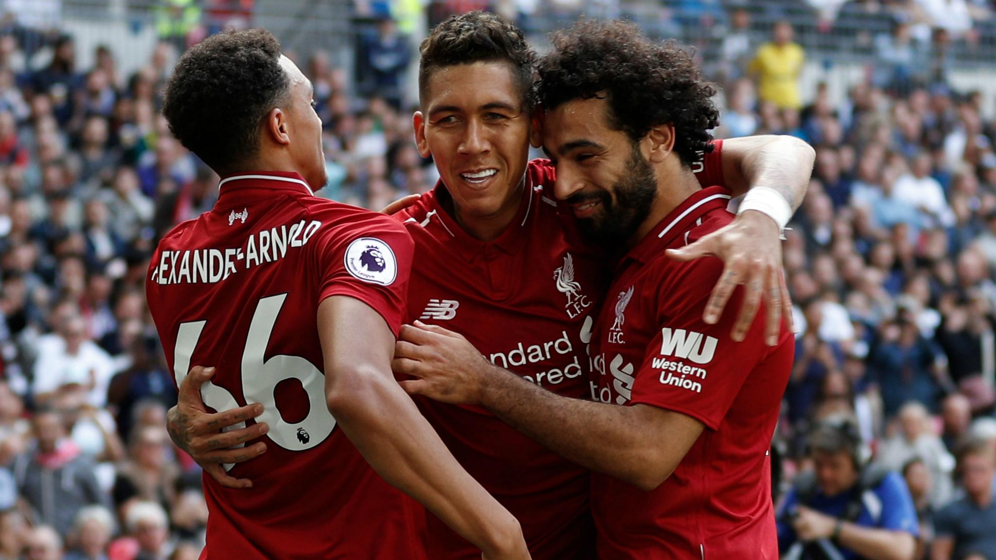 Liverpool celebrate their second goal