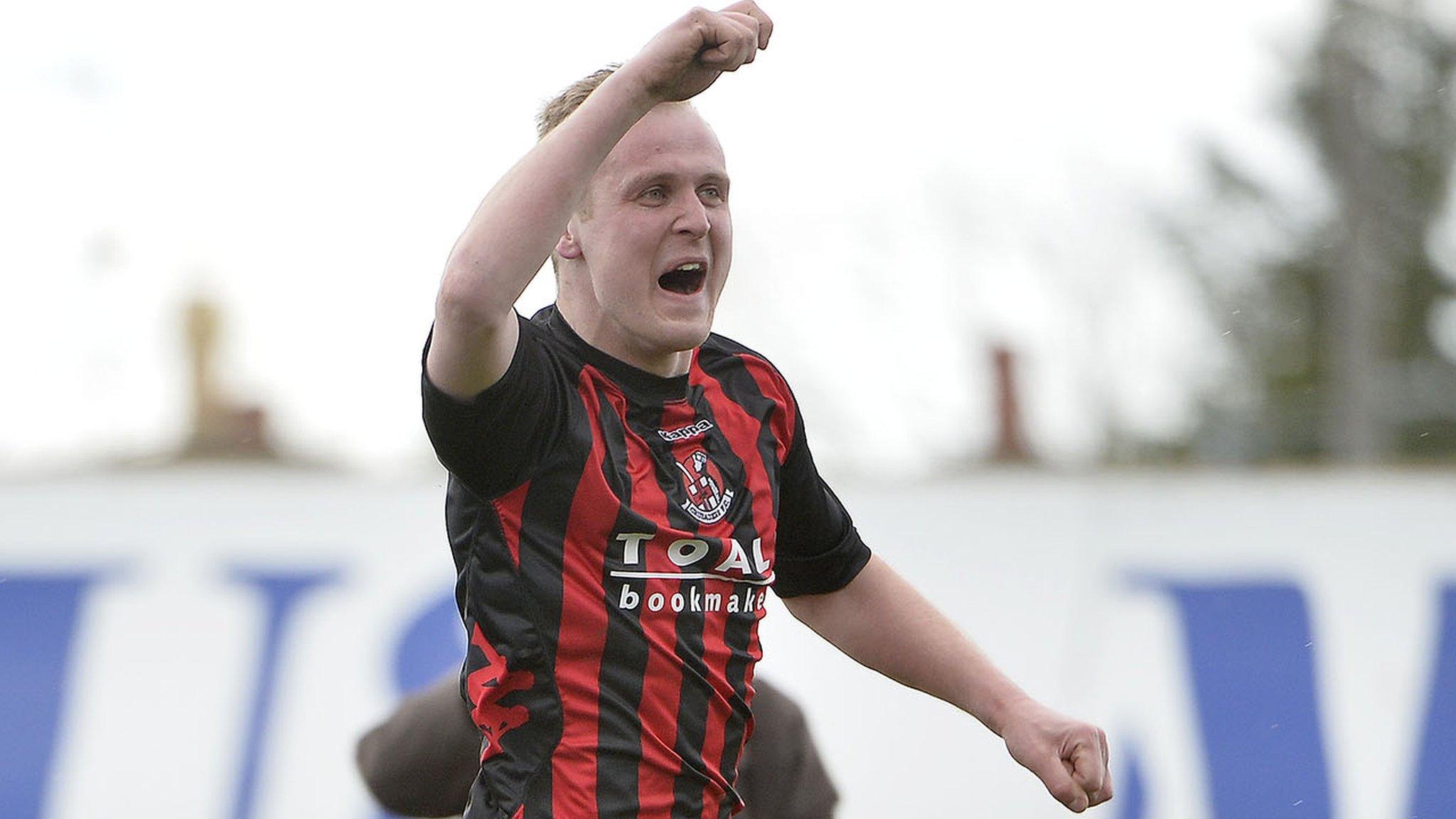 Jordan Owens celebrates scoring against Glenavon