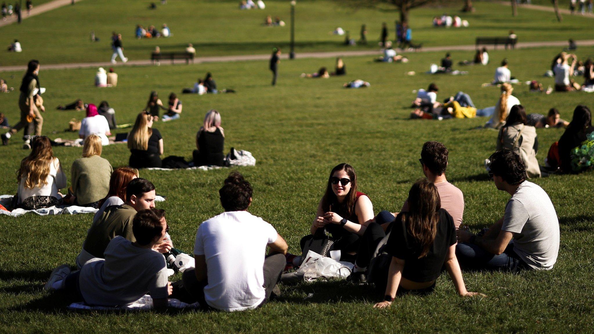 People gathering on Primrose Hill in north London