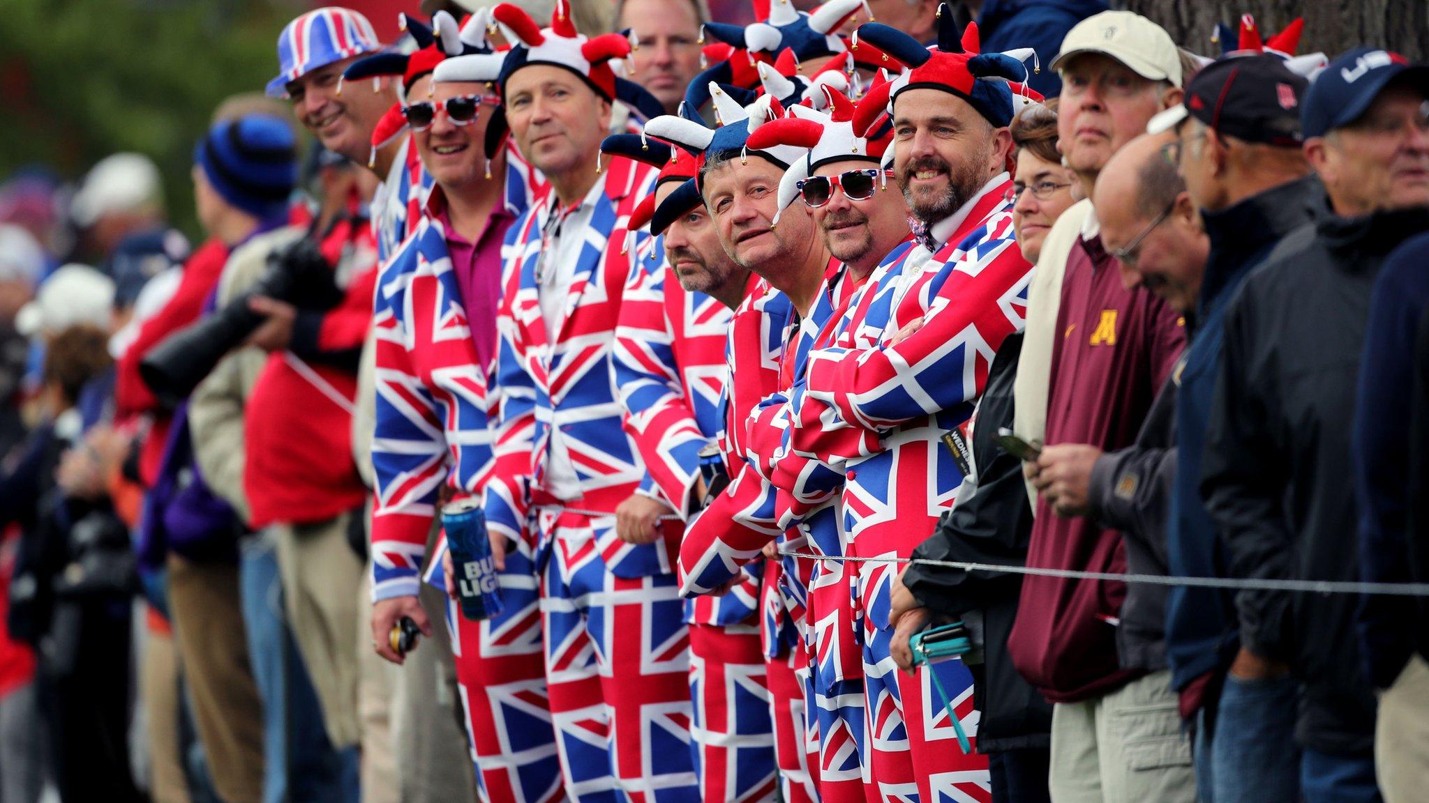 Golf fans in union jack suits