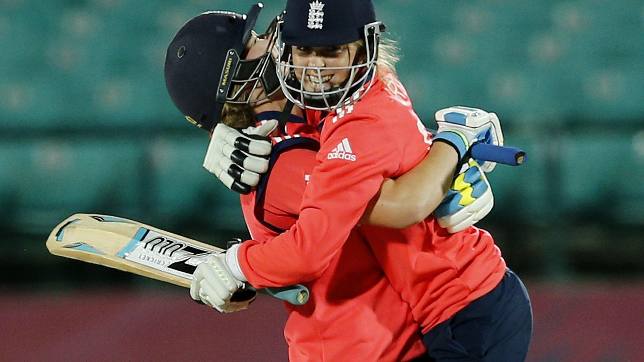 England women celebrate their victory against West Indies