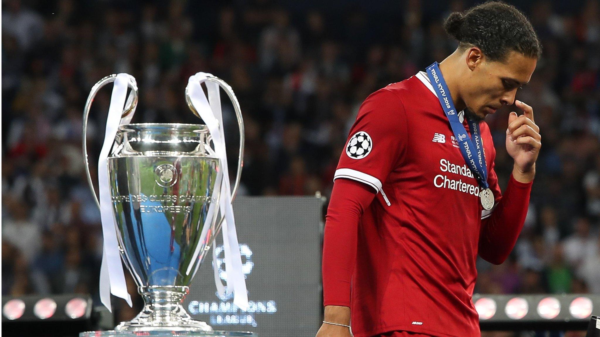 Liverpool defender Virgil can Dijk reacts after the Reds lost to Real Madrid in the 2018 Champions League final