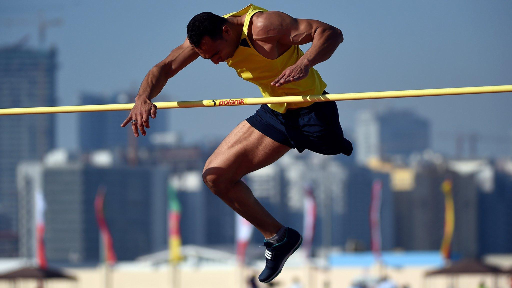 Hassan Hamada of Egypt competes in men's high jump final during 10th Fazza International IPC Athletics Grand Prix Competition - World Para Athletics Grand Prix on March 16, 2018 in Dubai, United Arab Emirates.