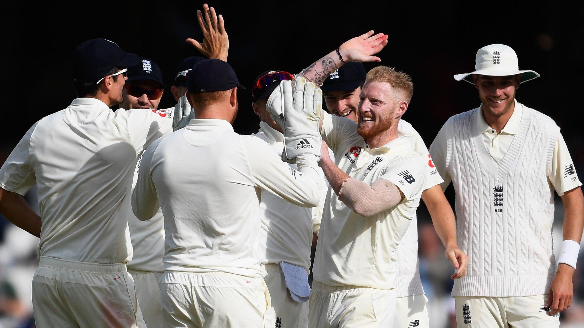 Ben Stokes celebrates taking a wicket on the fourth day