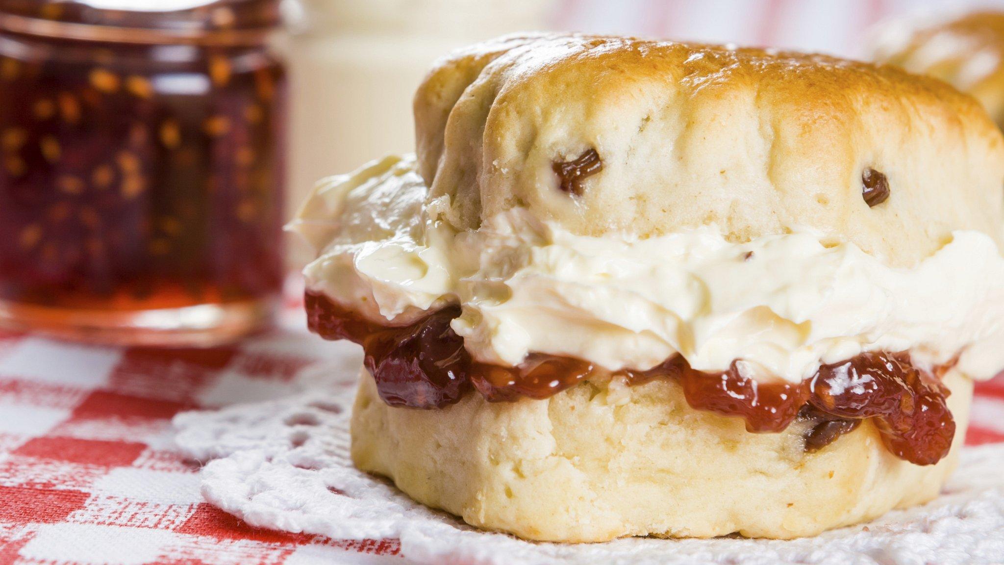 Scone with jam and cream