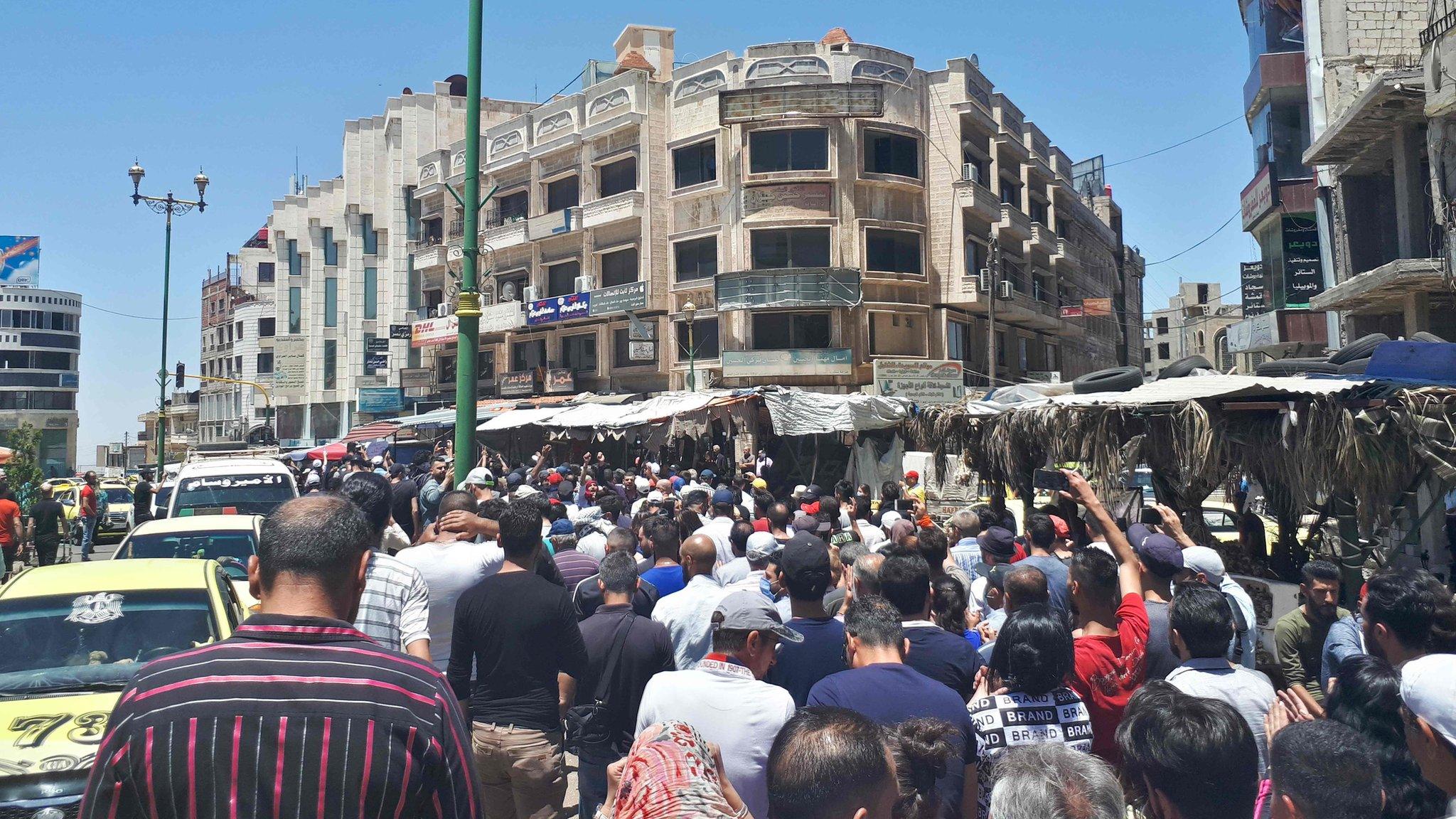 Photo provided by news outlet Suwayda24 showing anti-government protest in the city of Suweida on 9 June 2020