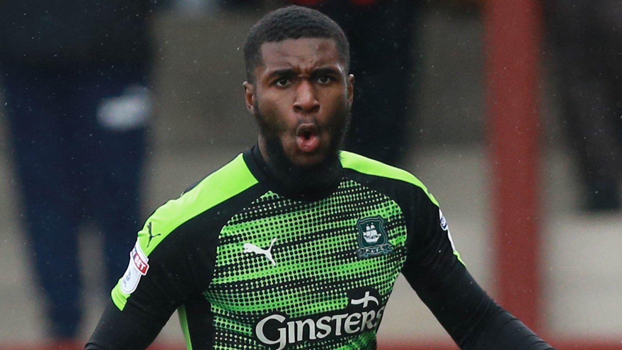 Moses Makasi celebrates after scoring for Plymouth Argyle