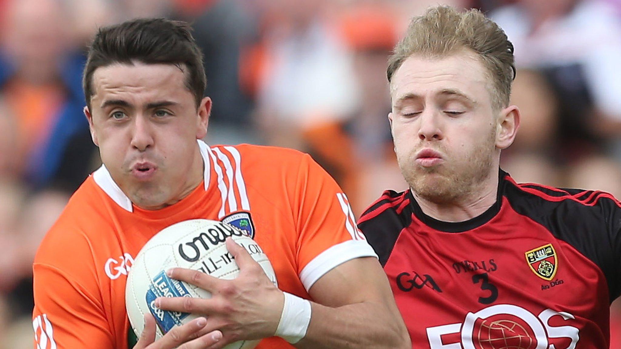 Armagh's Stefan Campbell in possession against Gerard McGovern of Down