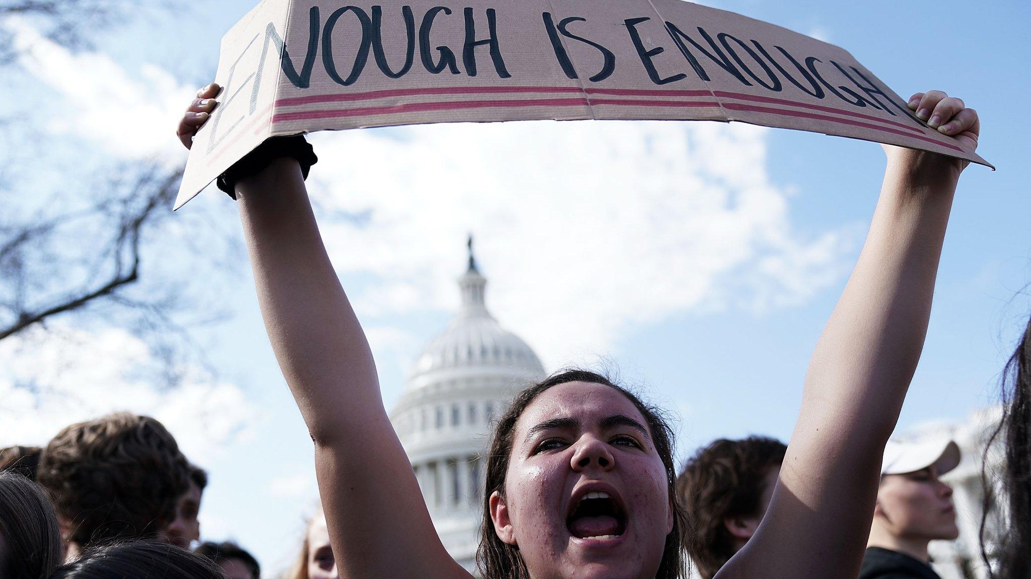 Students participate in a protest against gun violence February 21, 2018 on Capitol Hill in Washington, DC.