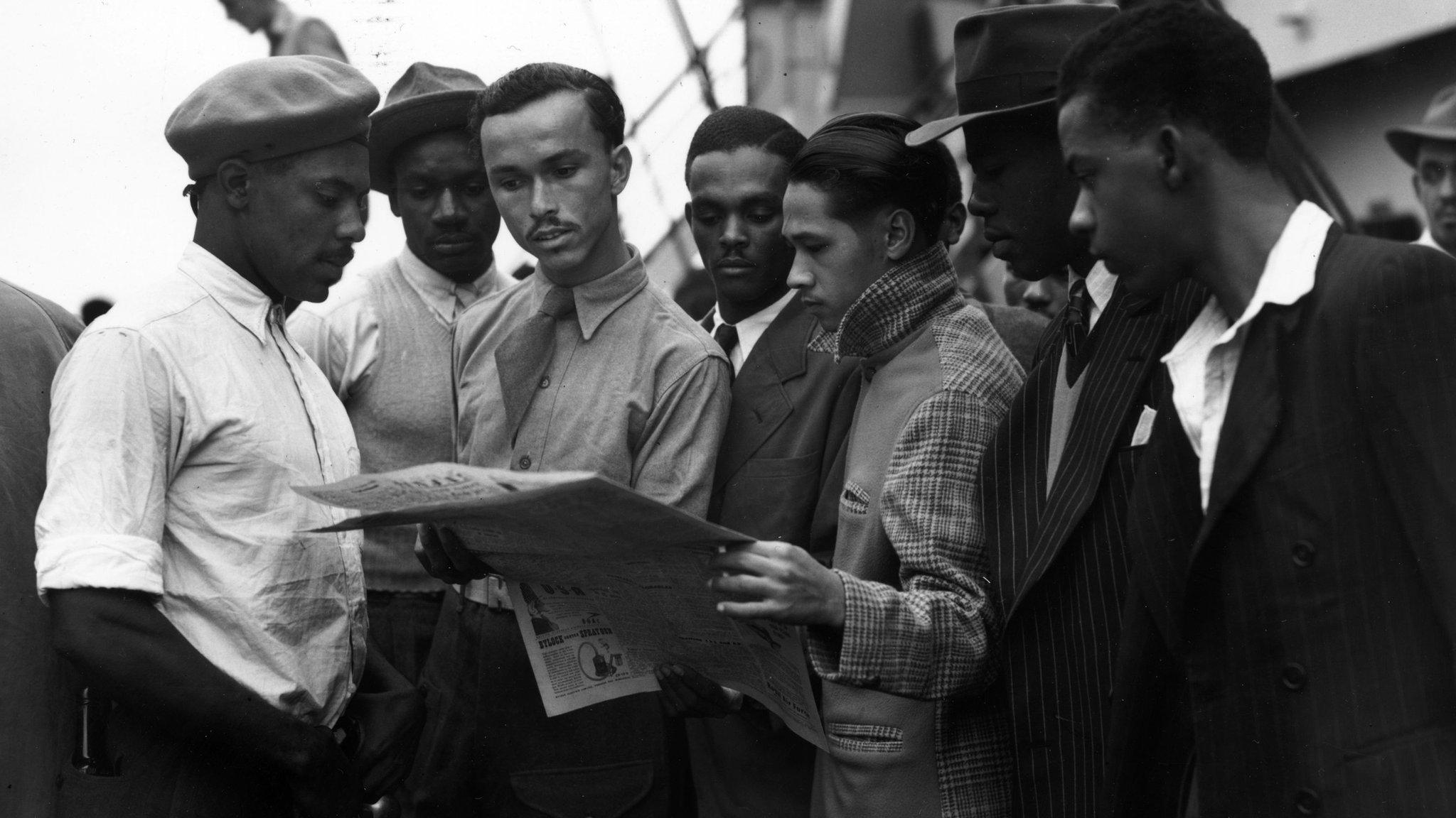 Newly arrived Jamaican immigrants on board the "Empire Windrush" at Tilbury.