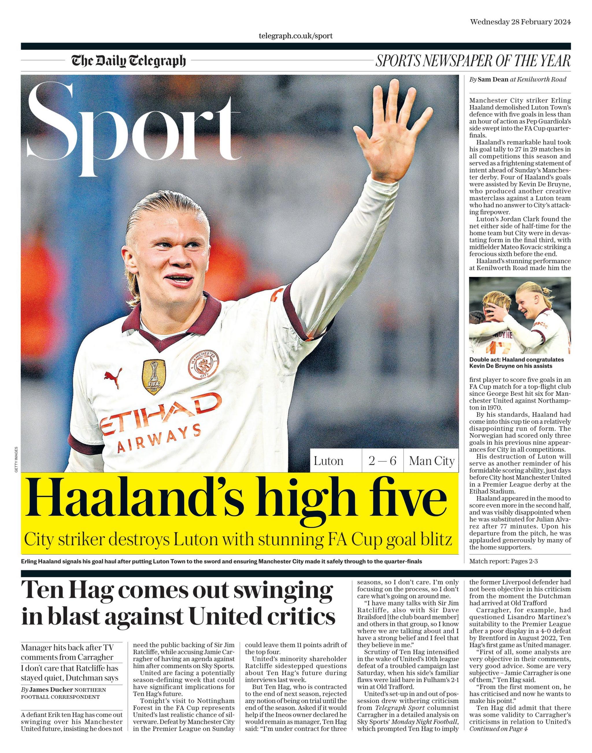The Telegraph back page