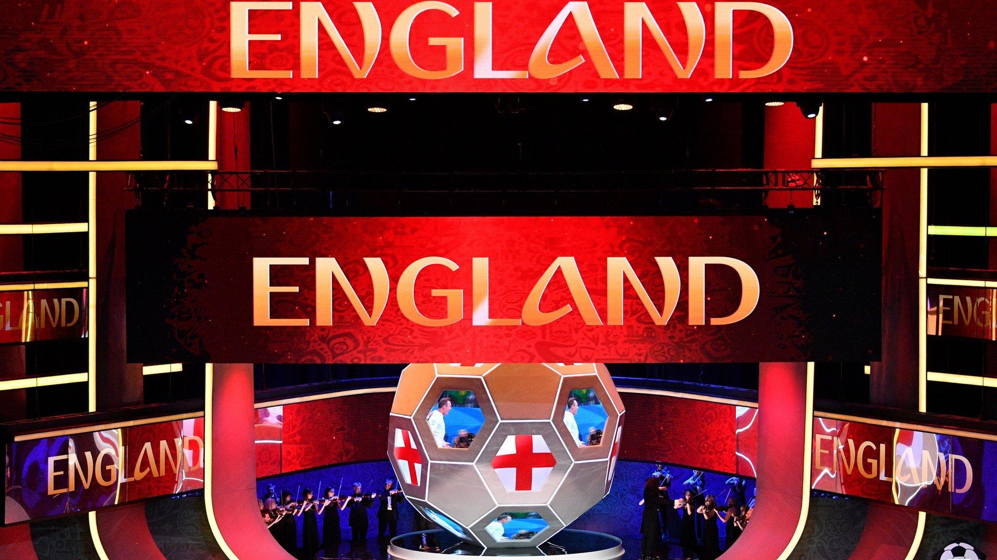 England is displayed on a screen at the 2018 World Cup draw in Russia