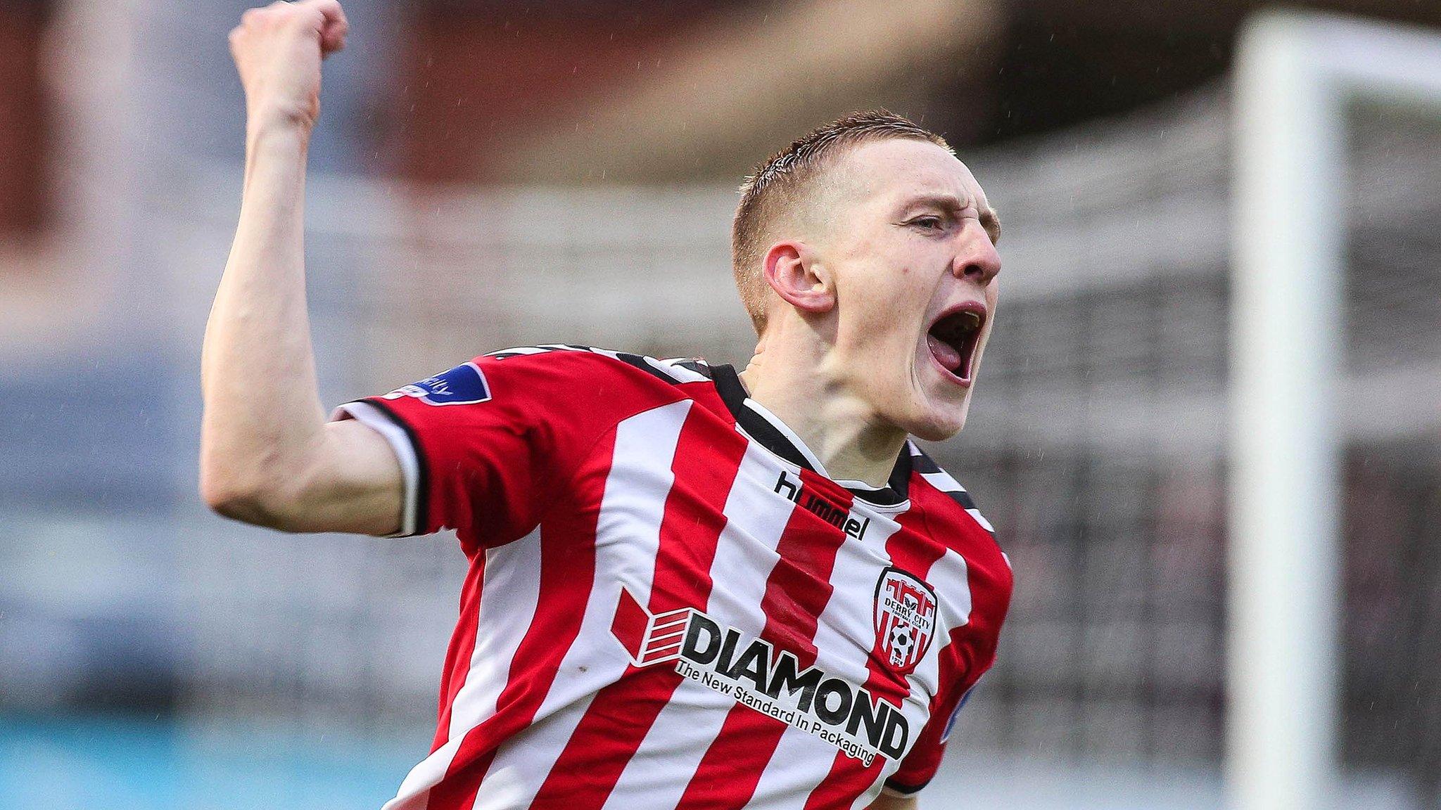 Ronan Curtis celebrates scoring the opener against Rovers