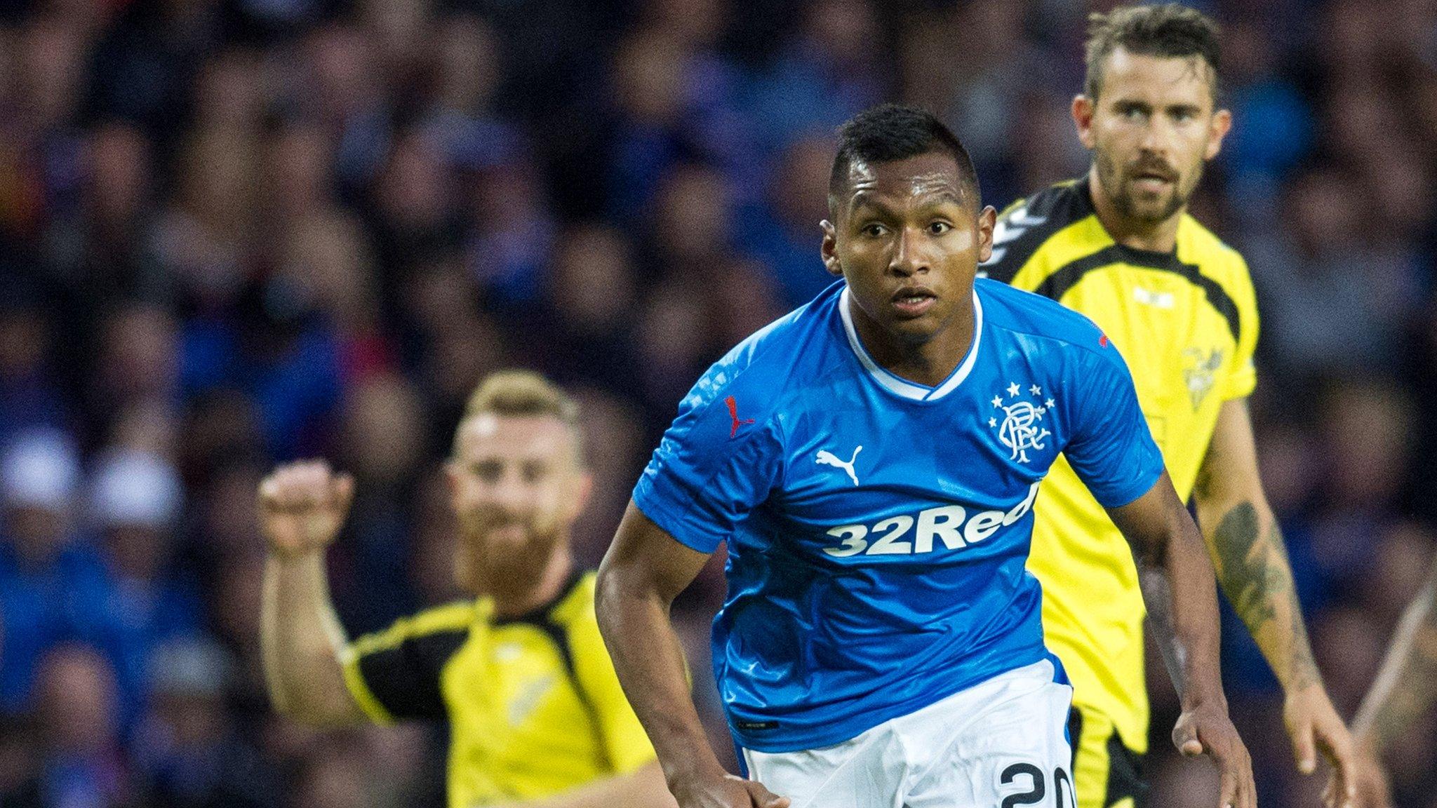 Alfredo Morelos in action for Rangers against Progres Niederkorn