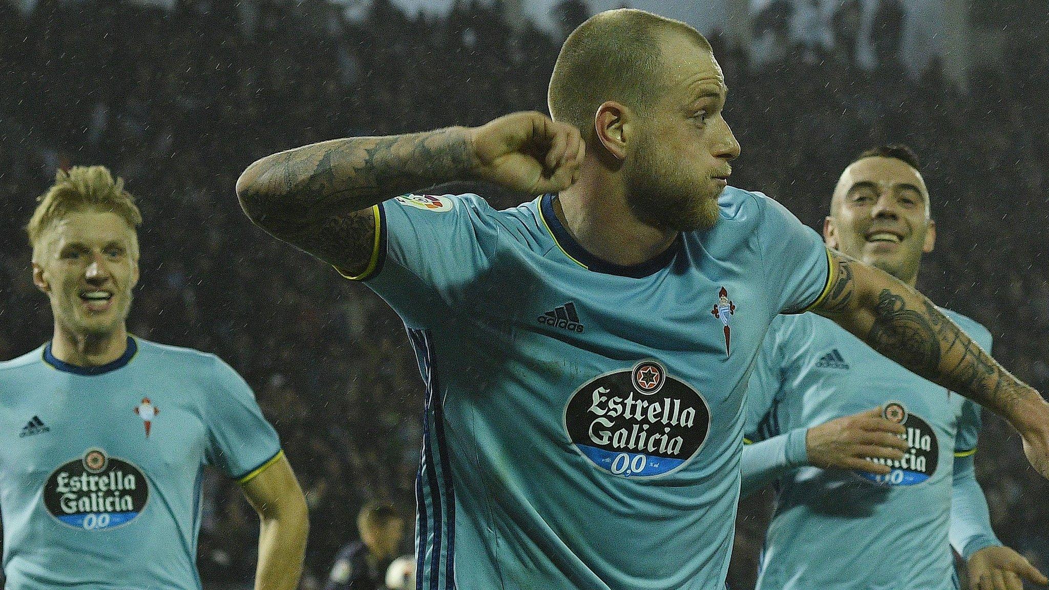 Celta Vigo's players celebrate scoring against Real Madrid in the Copa del Rey