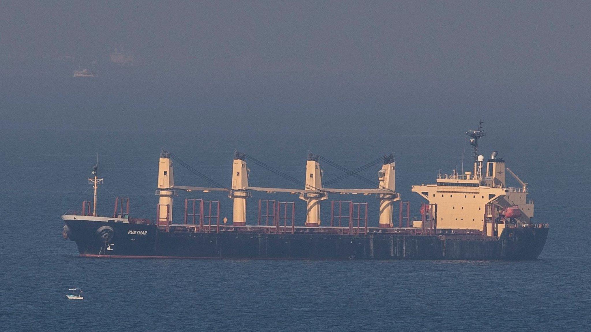 File photo showing the Belize-flagged, British-registered cargo ship Rubymar at anchor in the Black Sea off Turkey (2 November 2022)