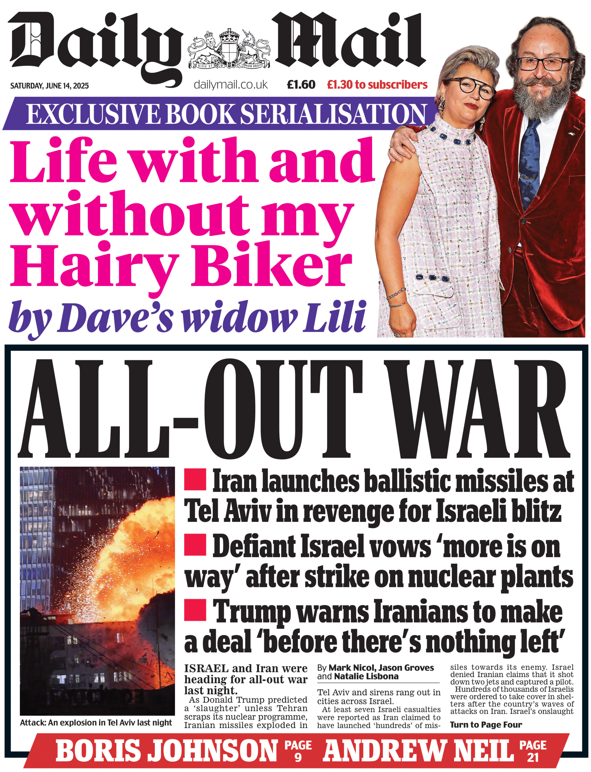The front page of the Daily Mail