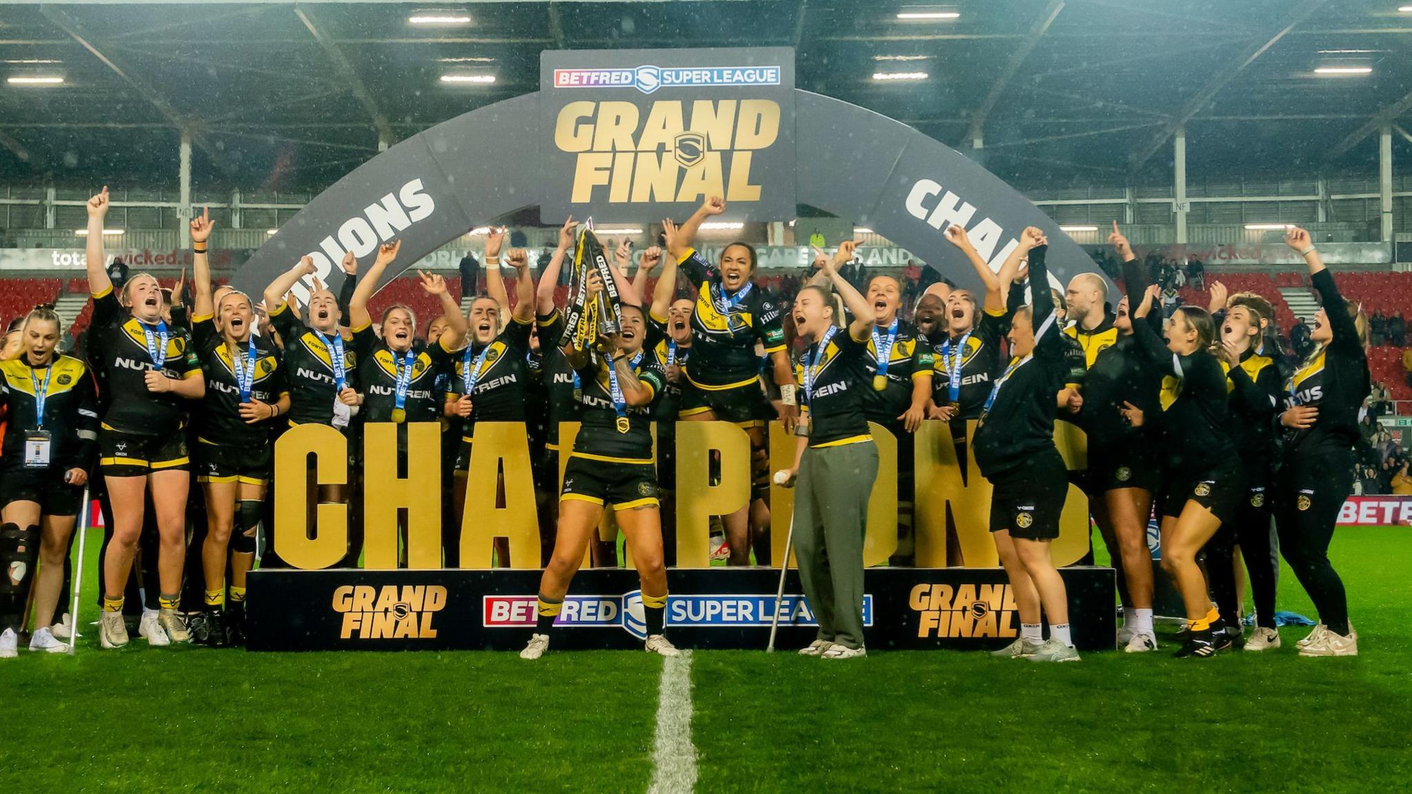 York Valkyrie celebrate winning the Women's Super League title