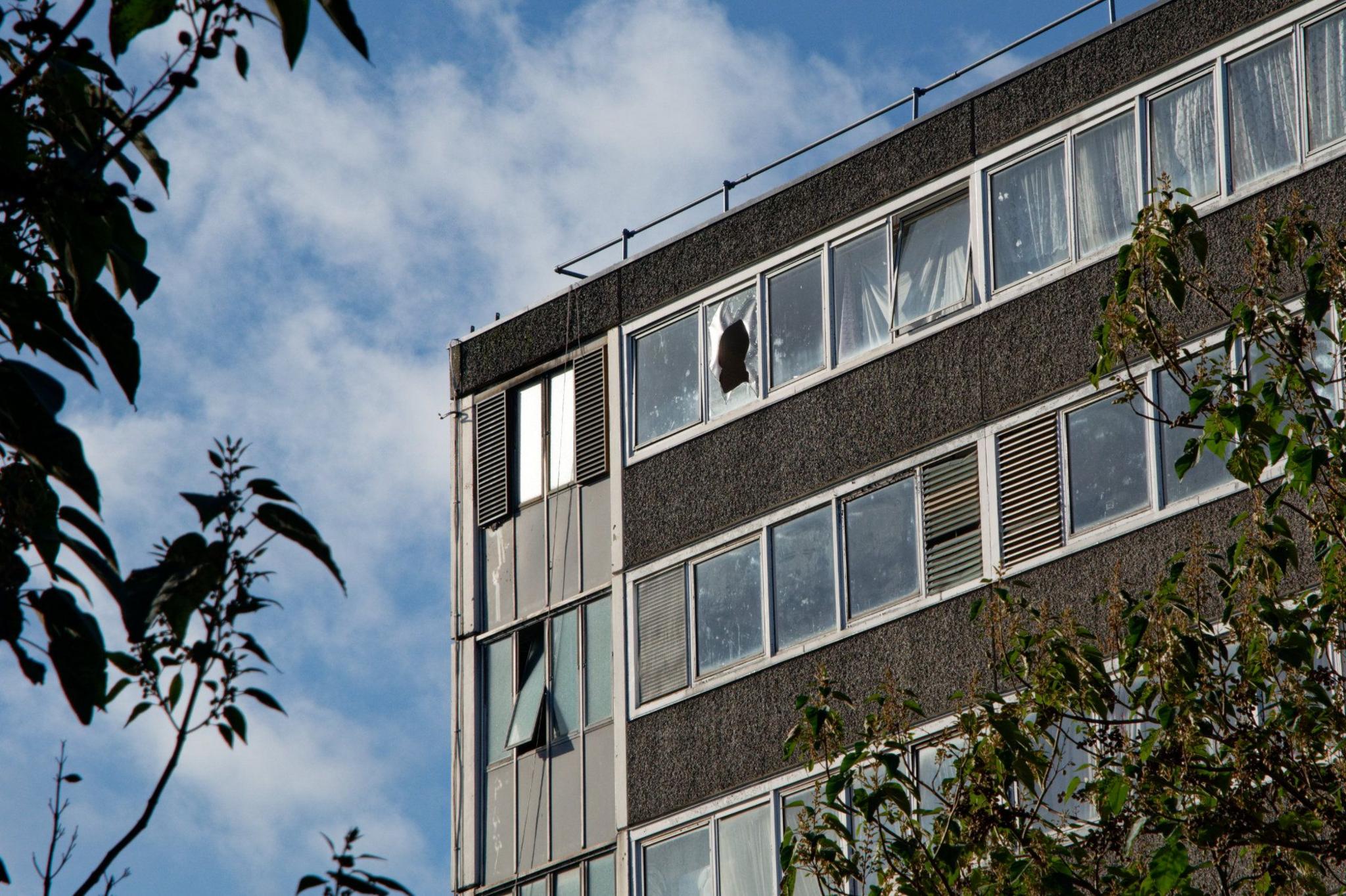 The Missenden block on the Aylesbury estate. One of the windows is broken on the top floor