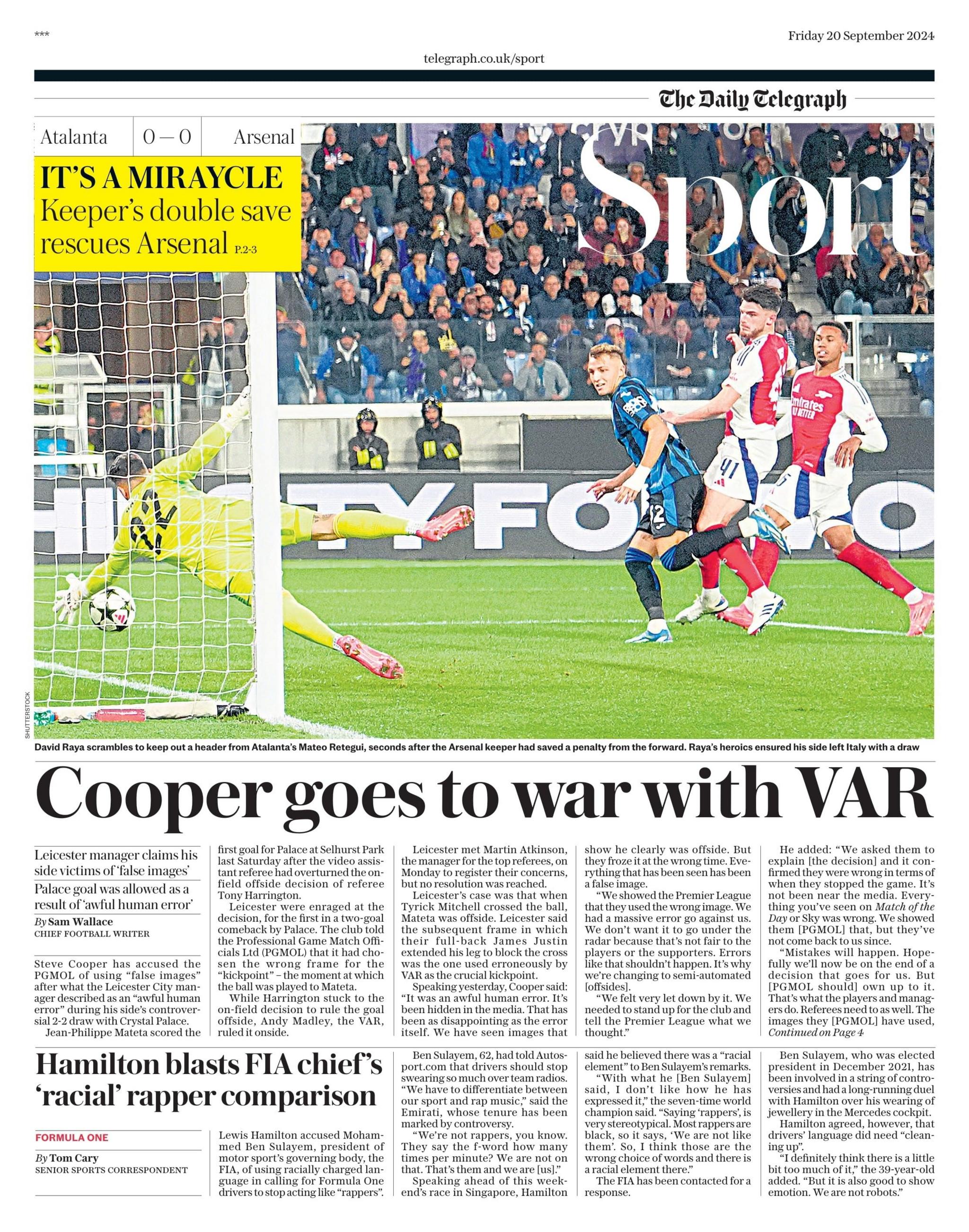 The Telegraph back page 20/09/24