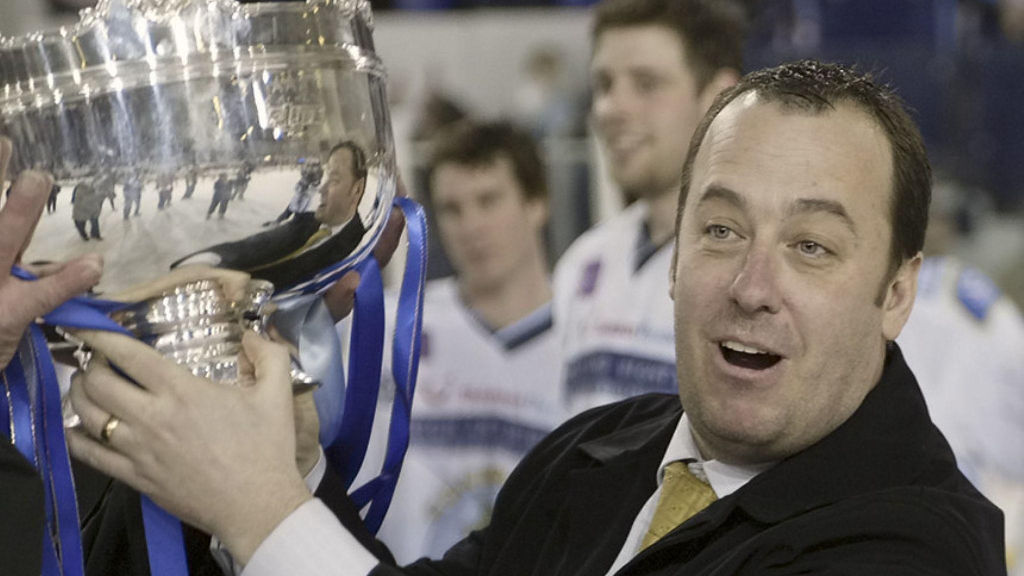 Paul Thompson holds the Elite League trophy while at Coventry Blaze