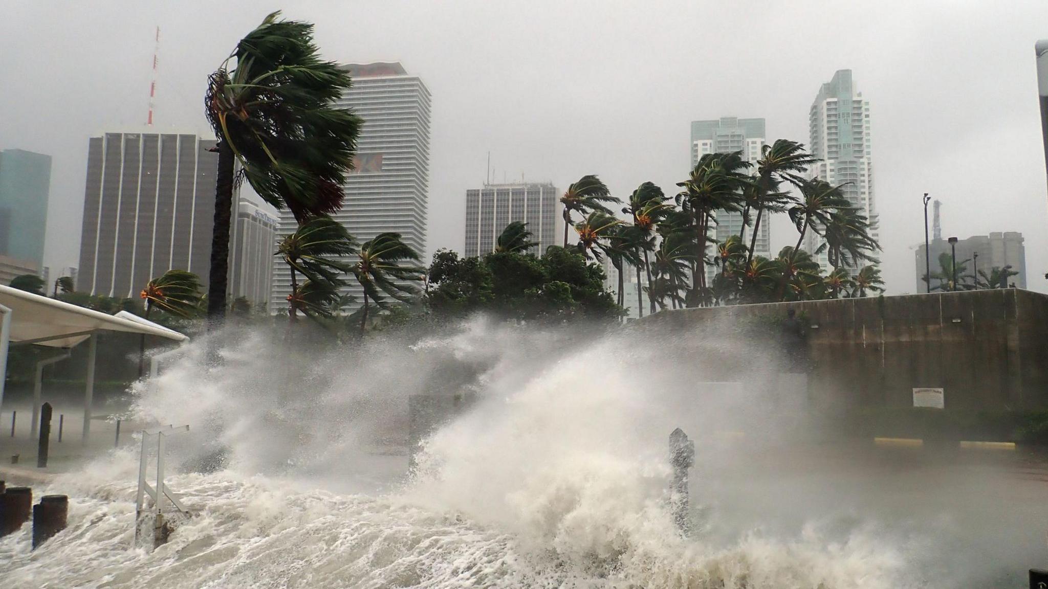 strong winds and waves hit miami from hurricane irma