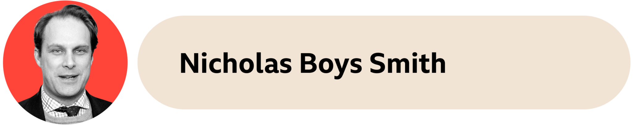 A beige box with the words Nicholas Boys Smith written on it. Nicholas' face is in an orange circle on the left side. 