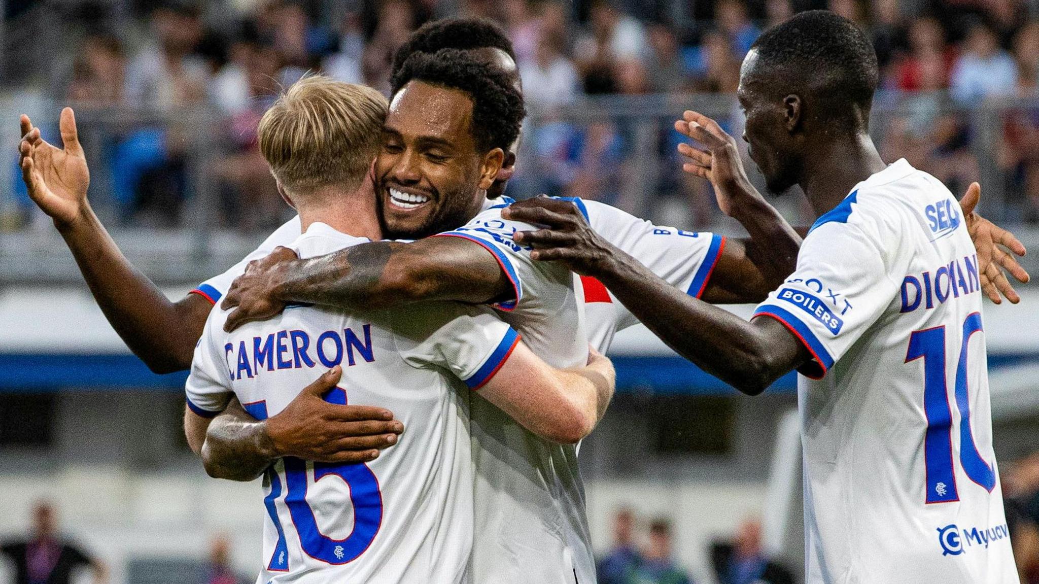 Lyall Cameron celebrates with his Rangers team-mates