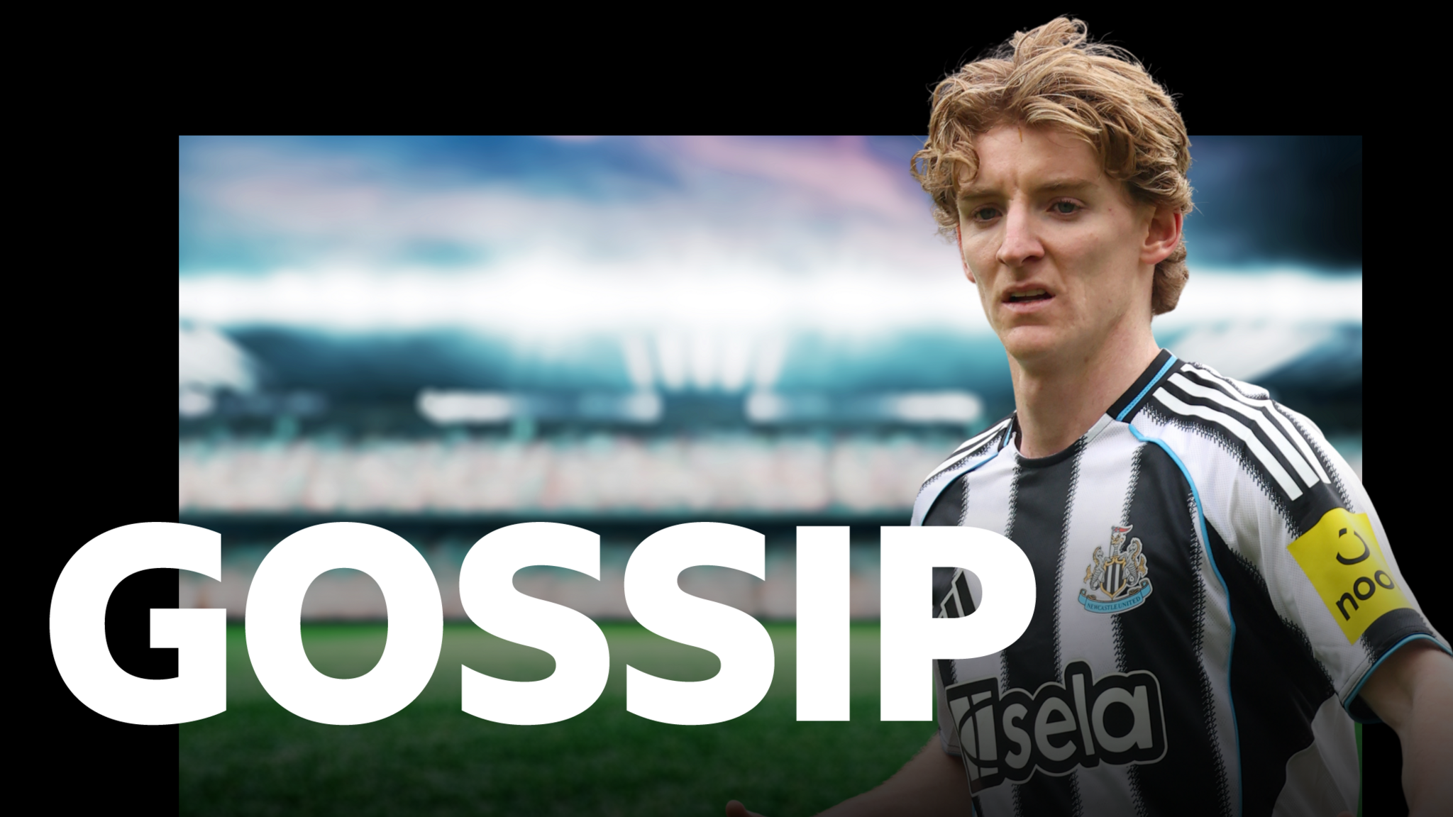 Anthony Gordon behind a gossip graphic
