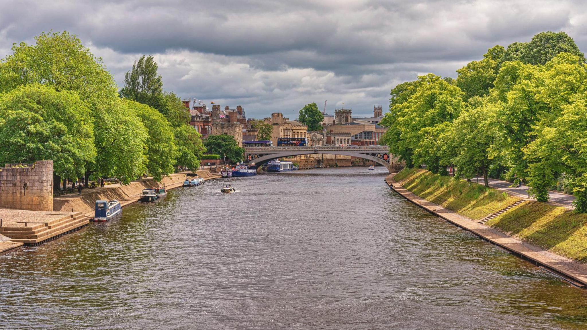 The River Ouse in full flow through the centre of York