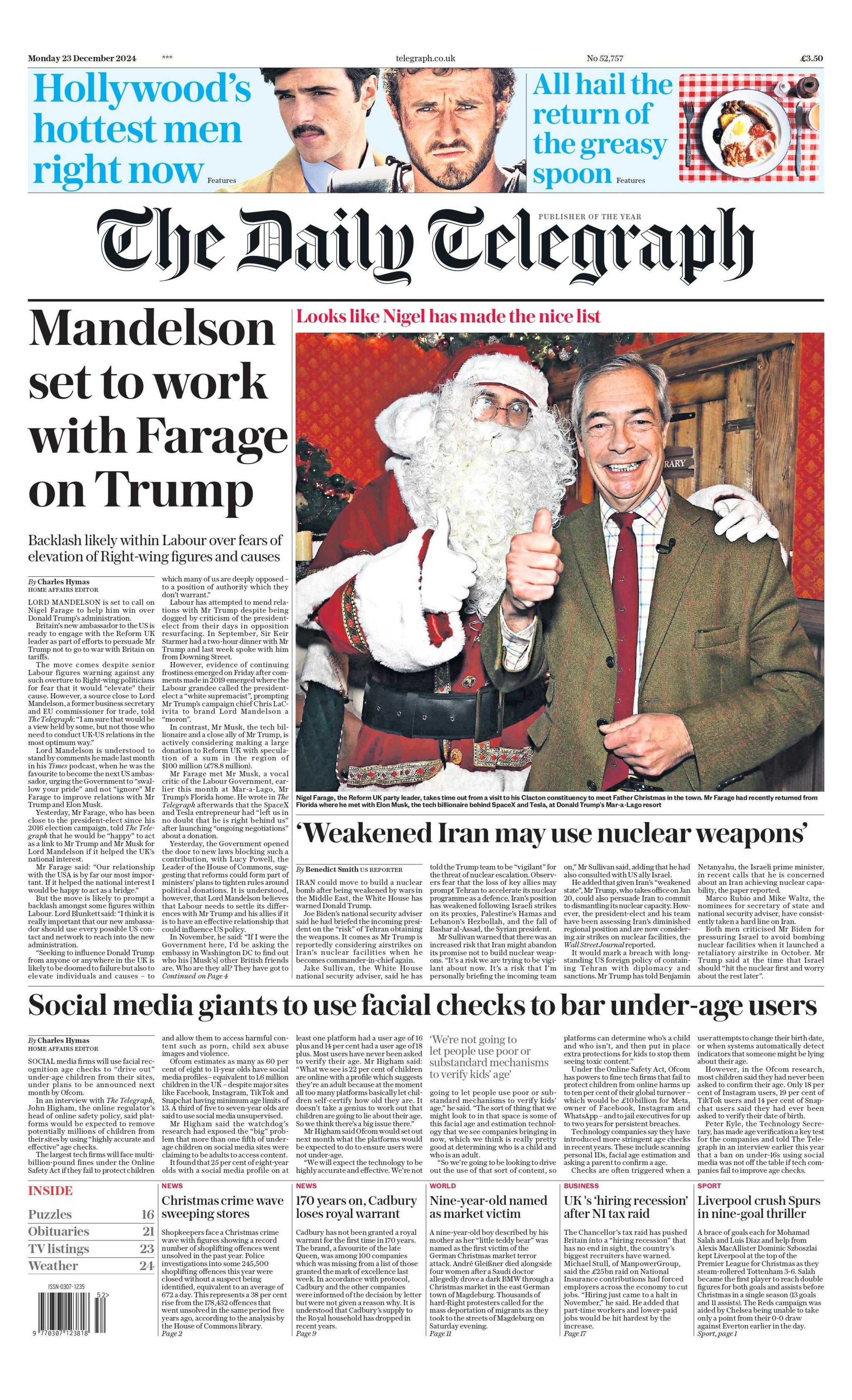 Daily Telegraph front page