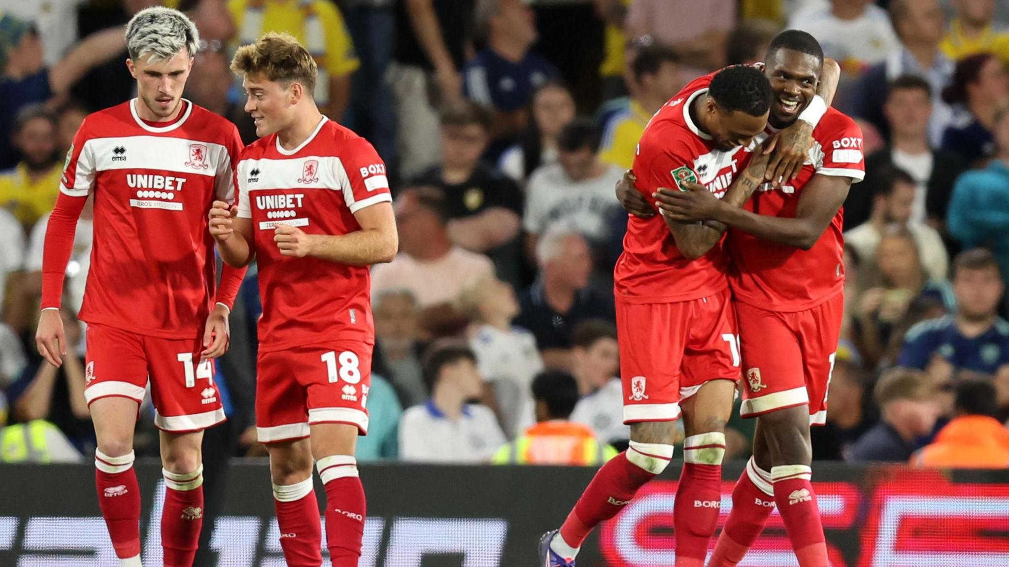 Anfernee Dijksteel celebrates scoring against Leeds with team-mates